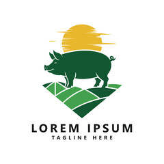 Pig farm logo vector template.