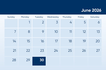 30 June 2026 calendar day design. It shows 2026 June 30 date calendar page