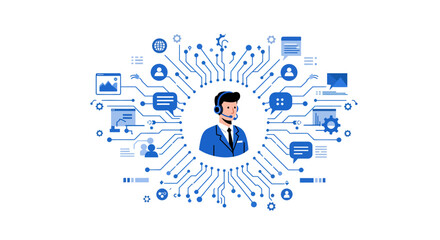 Customer Service Representative with Digital Communication Network.