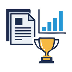 Trophy With Documents And Bar Chart.