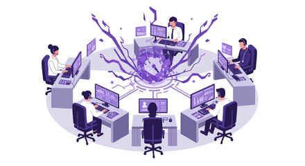 Team of Tech Support Professionals Working Together.