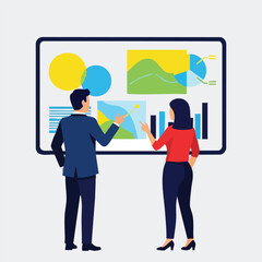 Two Business Professionals Presenting On Digital Display.