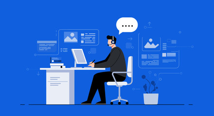 Customer Service Representative Working at a Desk.