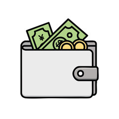 Wallet with Cash and Coins Illustration.