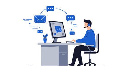 Customer Service Representative Working at Computer Desk.