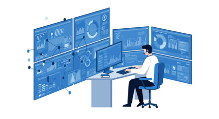 Data Analyst Working with Multiple Computer Screens.