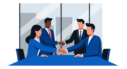 Business Team Handshake Agreement in Modern Office Setting.
