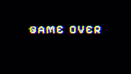 Game Over Text Animation Severe Digital Glitch Retro 8-Bit Pixel Distortion Effect RGB Noise Arcade Style Loop - Powered by Adobe