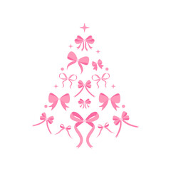 Pink Christmas Tree with Bows Illustration