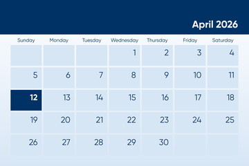 12 April 2026 calendar day design. It shows 2026 April 12 date calendar page