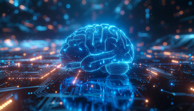 Stunning digital brain with glowing circuits, symbolizing AI, technology, and innovation for modern business and futuristic concepts