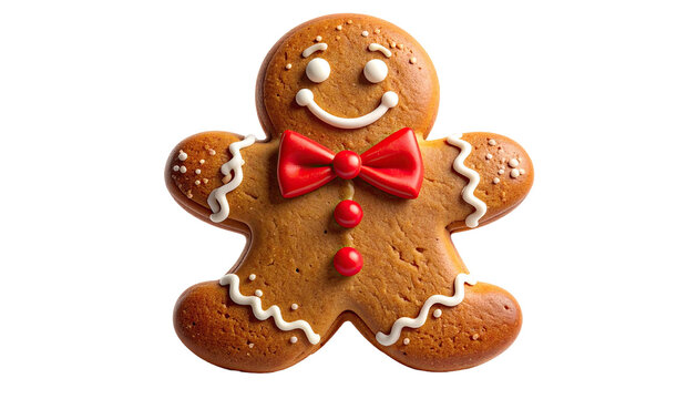 Festive gingerbread man with red bow tie on a black background