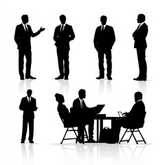 Business Silhouettes: An artistic collection of business individuals engaged in various activities, portraying professional and dynamic scenes.