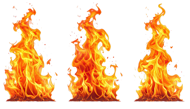 Three bright orange flames stand against a plain black backdrop