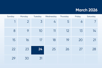 24 March 2026 calendar day design. It shows 2026 March 24 date calendar page