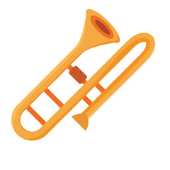 Cute cartoon hand drawn vector trombone clipart.