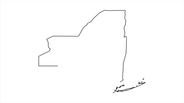 New York map outline animation video. State border line drawing on white background in high-resolution format