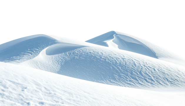 Snowy dunes with windblown ridges against a dark sky background