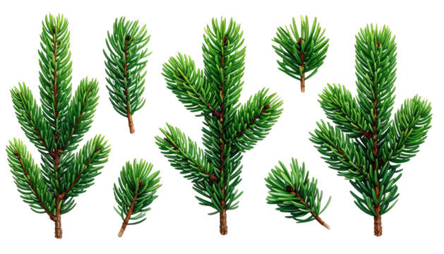 Evergreen boughs. Green, leafy branches on a black backdrop