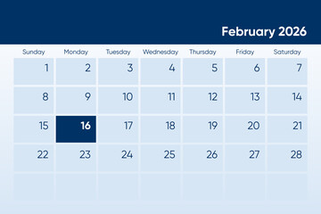 16 February 2026 calendar day design. It shows 2026 February 16 date calendar page