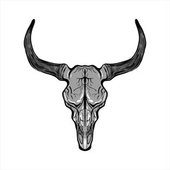 bison buffalo cow skull head vector illustration hand drawn abstract