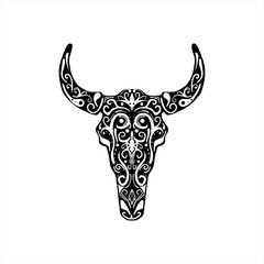 bison buffalo cow skull head vector illustration hand drawn abstract
