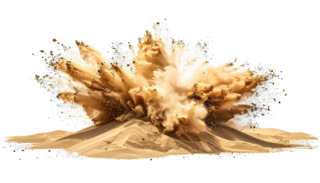 Sand eruption bursting upwards from a dune