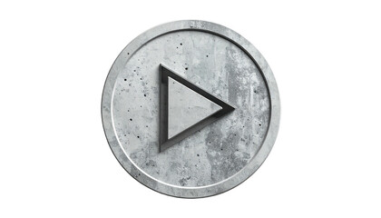Play button, stone texture, circle frame, grey scale on black