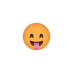 Orange Emoji Face With Tongue Sticking Out On Transparent Background With Happy Expression And Big Smile And Open Mouth