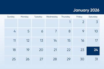 24 January 2026 calendar day design. It shows 2026 January 24 date calendar page