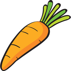 Orange Carrot Vegetable with Green Stalks on a Transparent Background Simple Cartoon Illustration