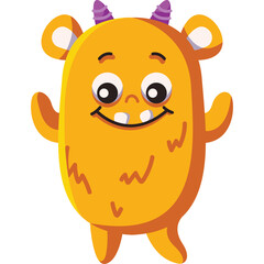 Orange Cartoon Monster With Purple Horns And A Friendly Smile Standing On A Transparent Background
