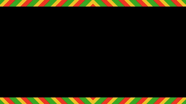 Black History Month Background Video. Seamless Loop African Colors Frame Border. Red Yellow Green Diagonal Stripes on Black Copy Space. Pan-African Heritage Celebration.