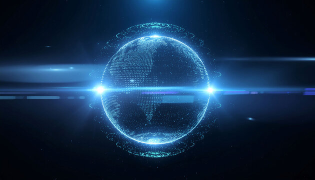 Stunning digital globe with glowing data points representing global technology, innovation, and interconnectedness in space - Powered by Adobe