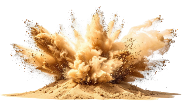 Eruption of sand in a dynamic, symmetrical, explosive burst