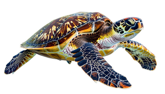 Detailed sea turtle image, isolated on pure black background