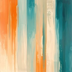 Vertical paint strokes in orange, teal, and cream hues