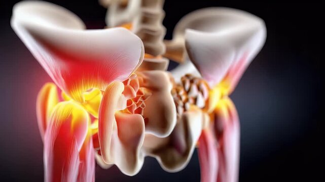Medical illustration of human hip joint anatomical structure