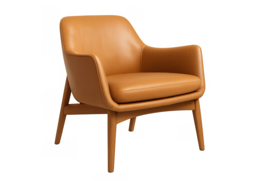 Elegant brown leather armchair featuring a sleek design and wooden legs, providing comfort and style for living spaces and business interiors