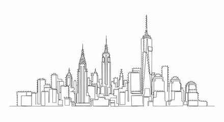 Abstract line art of New York City skyline in minimalist style  
