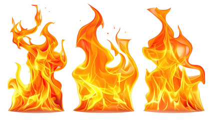Three stylized flames, vivid oranges and reds, black background