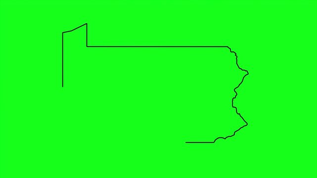 4K Pennsylvania Map Outline Animation on Green Screen. USA State Border Shape Drawing Line Effect with Clean Geographic Contour Highlight
