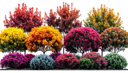 Colorful, vibrant shrubs and trees display autumnal foliage