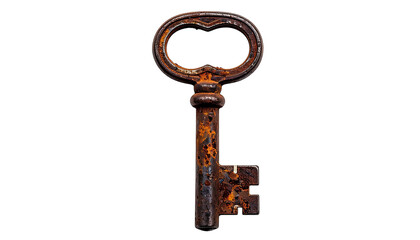 Rusty antique skeleton key isolated on black background