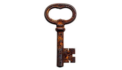 Rusty antique skeleton key isolated on black background