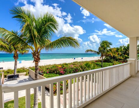 Tropical beachfront balcony view