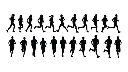 Running people silhouettes collection isolated on white background, Vector