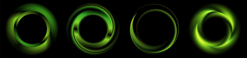 Bright green abstract geometric smooth blurred circles rings on the black background, perfect for design, labels, and modern branding projects. Vector illustration design