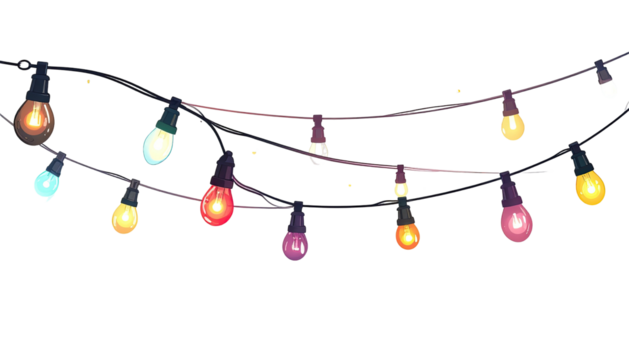 Colorful string lights garland, digital illustration, festive