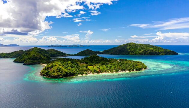 Tropical island archipelago, azure waters, white sand